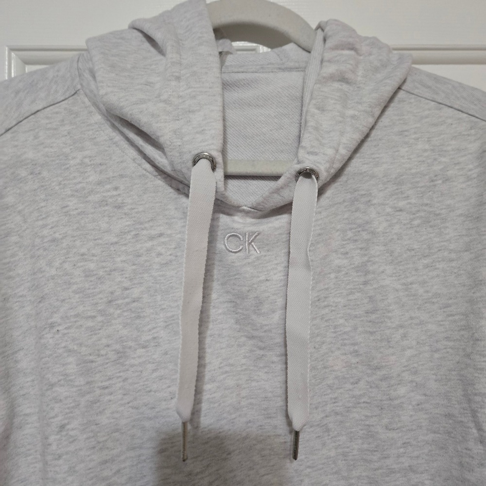 Calvin‎ Klein CK Logo Grey Heathered Drawstring Hoodie Sweatshirt Women's M